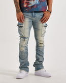 Kilogram Multi-Pocket Slim Distressed Cargo Denim Jeans