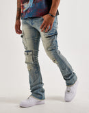 Kilogram Multi-Pocket Slim Distressed Cargo Denim Jeans