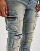 Kilogram Multi-Pocket Slim Distressed Cargo Denim Jeans