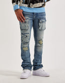 Kilogram Asymmetrical Multi-Pocket Slim Distressed Denim Jeans