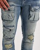 Kilogram Asymmetrical Multi-Pocket Slim Distressed Denim Jeans