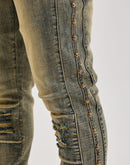 Kilogram Slim Flame Rivet Distressed Denim Jeans