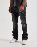 Kilogram Silver Cross Chain Rivet Stacked Denim Jeans