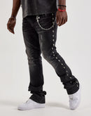 Kilogram Silver Cross Chain Rivet Stacked Denim Jeans
