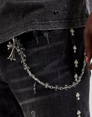 Kilogram Silver Cross Chain Rivet Stacked Denim Jeans