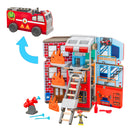 Adventure Bound: Wooden 2-in-1 Transforming Fire Truck Play Set With 17 Pieces and Lights and Sounds