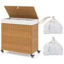 Laundry Hamper With Wheels and Lid-Natural