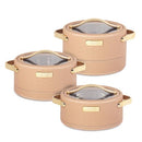 TABAKH Luxura Klass Inner Stainless Steel Serving Casserole Set of 3 Elegance Unique Design PU Insulated 100% Food Grade with Lockable Lid, Chrome Plated Handle Hot Case | 1500, 2000, 2500 ml