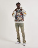 Majestik Floral Skull Rhinestone Fleece Hoodie