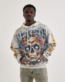 Majestik Floral Skull Rhinestone Fleece Hoodie