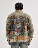 Majestik Eagle Allover Rhinestone Flannel Shirt