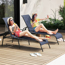 2 Pcs Outdoor Patio Lounge Chair Chaise Fabric With Adjustable Reclining Armrest-Navy