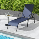 2 Pcs Outdoor Patio Lounge Chair Chaise Fabric With Adjustable Reclining Armrest-Navy