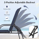 2 Pcs Outdoor Patio Lounge Chair Chaise Fabric With Adjustable Reclining Armrest-Navy