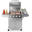 50000BTU 5-Burner Propane Gas Grill With Side Burner and 2 Prep Tables-Silver