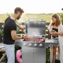 50000BTU 5-Burner Propane Gas Grill With Side Burner and 2 Prep Tables-Silver