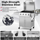 50000BTU 5-Burner Propane Gas Grill With Side Burner and 2 Prep Tables-Silver