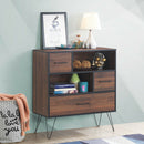 3-Tier Wood Storage Cabinet With Drawers and 4 Metal Legs
