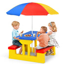 Kids Picnic Folding Table and Bench With Umbrella-Yellow