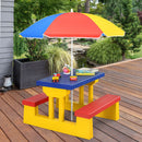 Kids Picnic Folding Table and Bench With Umbrella-Yellow