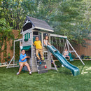River Canyon Wooden Swing Set / Playset With Slide, Glider and Monkey Bars - Gray