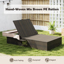 Patio Double Chaise Lounge With Shade Cushions and Folding Side Trays-Beige