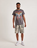 Preme Printed Chain Distressed Denim Shorts