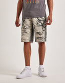 Preme Printed Chain Distressed Denim Shorts