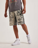 Preme Printed Chain Distressed Denim Shorts