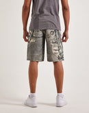 Preme Printed Chain Distressed Denim Shorts