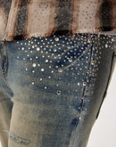 Preme Stacked Rhinestone Distressed Denim Jeans