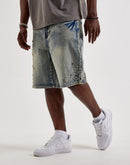 Preme Embellished Spiderweb Denim Shorts