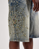 Preme Embellished Spiderweb Denim Shorts