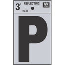 Address Letters, "P", Reflective Black/Silver Vinyl, Adhesive, 3-In.