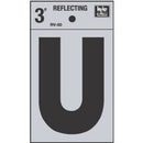Address Letters, "U", Reflective Black/Silver Vinyl, Adhesive, 3-In.