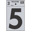 Address Number, "5", Reflective, Black Vinyl Adhesive, 3-In.