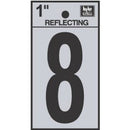 Address Numbers, "8", Reflective Black/Silver Vinyl, Adhesive, 1-In.