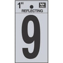 Address Numbers, "9", Reflective Black/Silver Vinyl, Adhesive, 1-In.