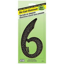 House Address Number "6", Black Die-Cast Aluminum, 3-1/2-In.