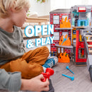 Adventure Bound: Wooden 2-in-1 Transforming Fire Truck Play Set With 17 Pieces and Lights and Sounds