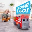 Adventure Bound: Wooden 2-in-1 Transforming Fire Truck Play Set With 17 Pieces and Lights and Sounds