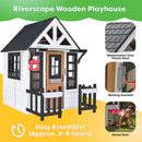 Riverscape Wooden Playhouse With Working Doorbell, Fence, Kitchen and Pet Door - White