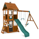 Kennedy Springs Wooden Outdoor Swing Set With Slide and Rock Wall - Green