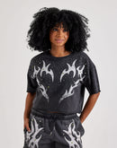 Red Fox Vintage Wash French Terry Rhinestone Cropped Tee