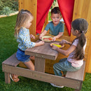 Modern Outdoor Wooden Playhouse With Picnic Table, Mailbox and Outdoor Grill - Natural