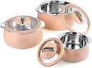 Cello Royale Combo of 3 Casseroles with Insulated Stainless Steel and Glass Lid, Capacity - 600+1100+1600ml, Beige