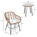 3 Pieces Patio Rattan Bistro Set With Cushion-Gray