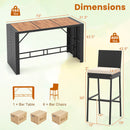 7 Pieces Patio Rattan Bar Set With Seat Cushions for Porch Yard Garden