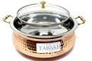 Tabakh Copper Stainless Steel Hammered Finish Handi/Lagan/Pot with Toughened Glass Lid and Brass Knob & Handles Capacity-2000 ML