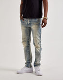 Smoke Rise Wave Effect Distressed Slim Denim Jeans
